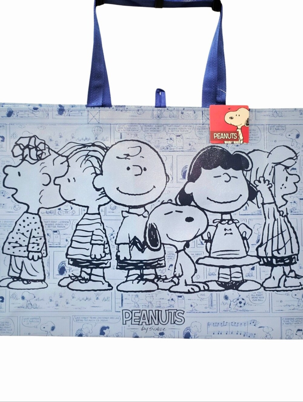 Peanuts Snoopy & The Gang Newspaper Skits Shopper Tote Bag- Blue - Picture 2 of 9